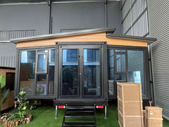 Black 20FT Expandable Container Home with 3-Wheel Trailer