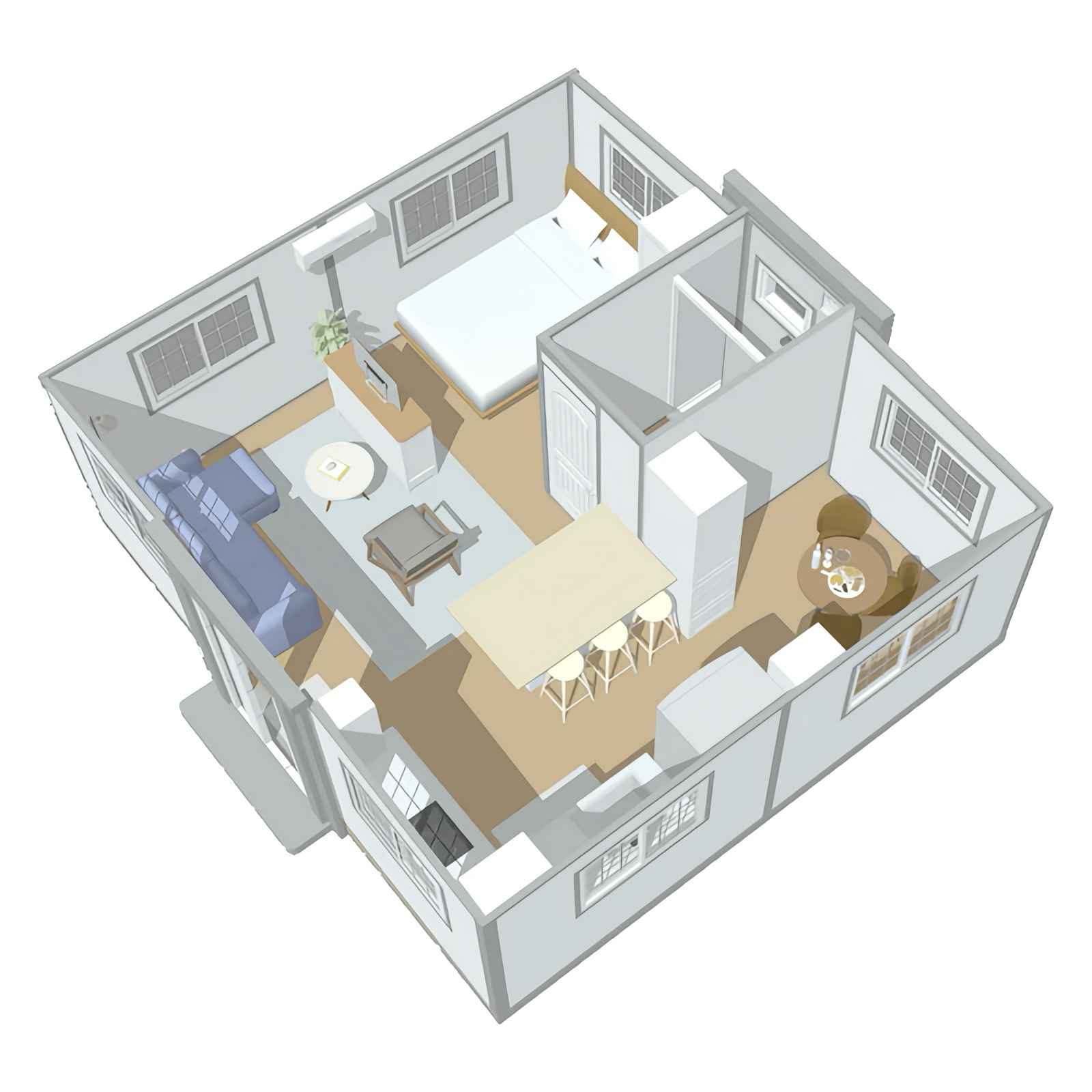 Brown 20ft Expandable Container Home with 3-Wheel Trailer