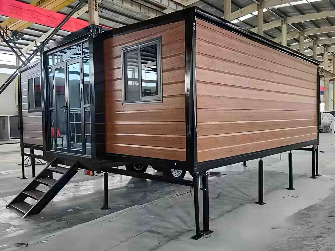 Brown 20ft Expandable Container Home with 3-Wheel Trailer