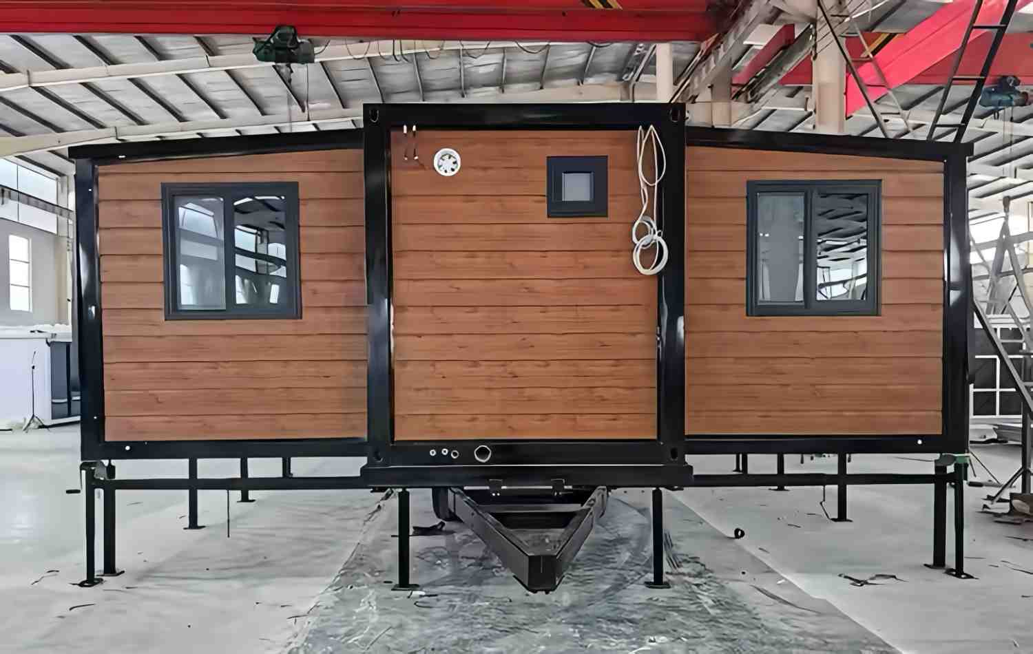 Brown 20ft Expandable Container Home with 3-Wheel Trailer