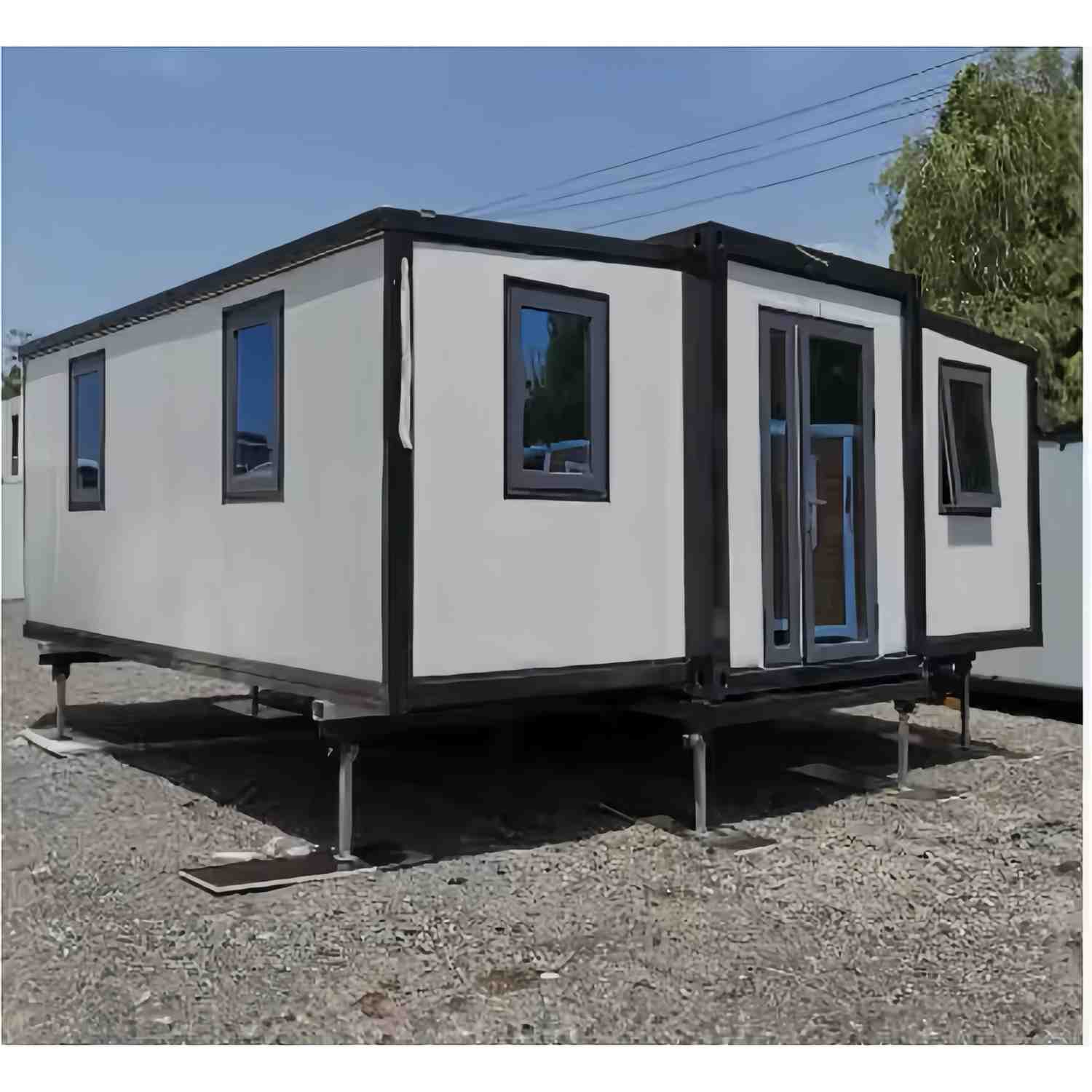 20ft white & Black Expandable Container Home With 3 wheel trailer